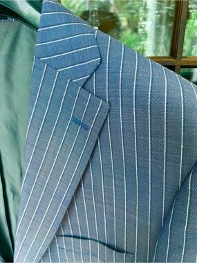 100% Soft Wool, Italian Suit. Blue and White pinstripe. High quality.